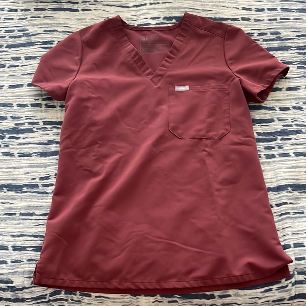 FIGS Catarina Scrub Top in Dark Cherry